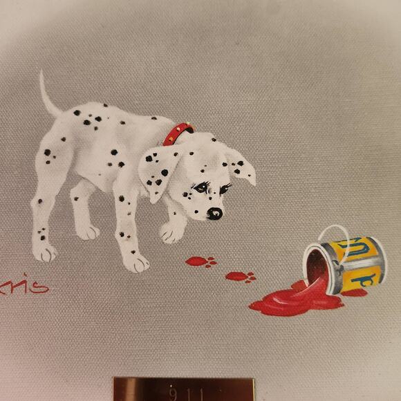 Peggy Harris Original Canvas Oil Painting Dalmatian Dog Spilled Paint Framed 911 - Picture 3 of 5